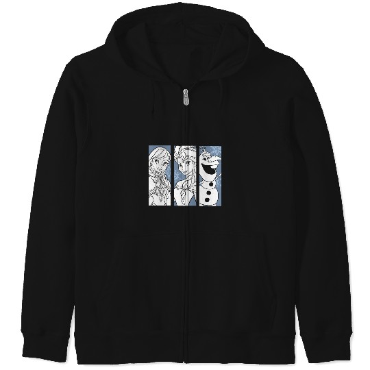 Discover Disney Frozen Elsa Anna Olaf Character Panels Zip Hoodies