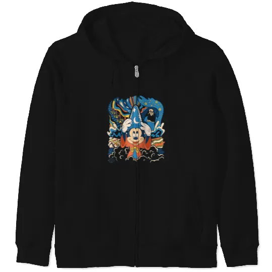 Disney Fantasia Mickey Mouse Sorcerer’s Apprentice Retro Raglan Baseball Tee Zip Hoodies