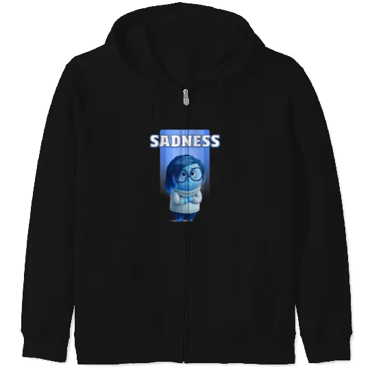 Disney Pixar Inside Out Riley's Sadness Blue Character Logo V-Neck Zip Hoodies