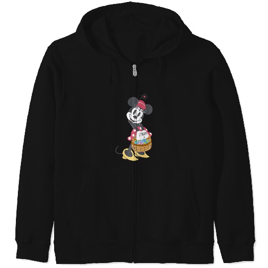 Discover Disney Minnie Mouse Pastel Spring Retro with Easter Basket Premium Zip Hoodies