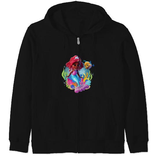 Discover Disney Junior's Ariel Flounder And Ariel Under The Sea Logo Zip Hoodies