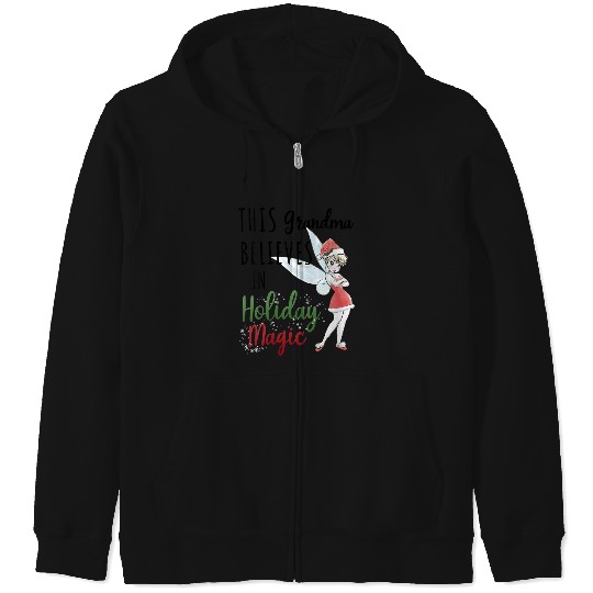 Womens Disney Peter Pan Christmas Tinker Bell Holiday Magic Grandma V-Neck Zip Hoodies
