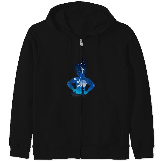 Disneyss Peter Pan Midnight London Flight Silhouette Fill Zip Hoodies