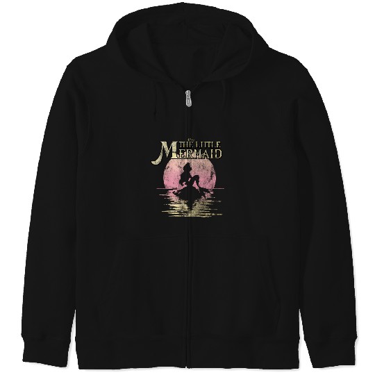 Discover Disney The Little Mermaid Sunset Silhouette Title Logo Zip Hoodies