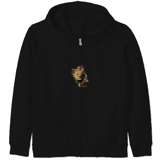 Disneyss Mufasa The Lion King Movie Faces And Textile Patterns Zip Hoodies