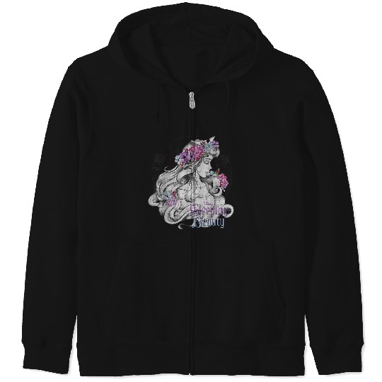 Disneys Sleeping Beauty Floral Sketched Portrait Zip Hoodies