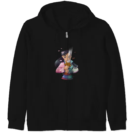Disney Mulan Anime Half Girl Half Warrior Graphic Zip Hoodies