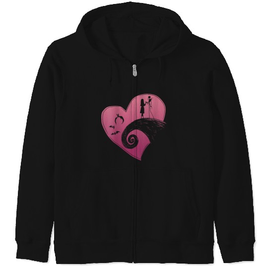 Disneyss The Nightmare Before Christmas Jack And Sally Heart Zip Hoodies
