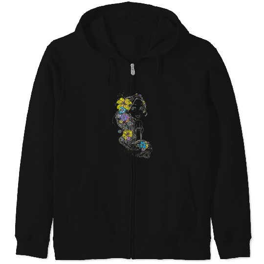 Disney Tangled Rapunzel Floral Sketch Portrait Zip Hoodies