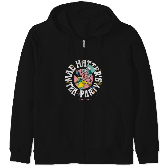 Disneyss Alice In Wonderland Mad Hatter Team Party Big Logo Zip Hoodies