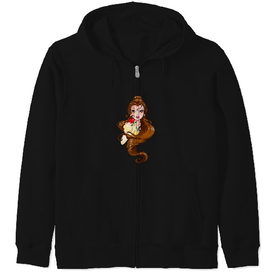 Disney Belle Black Classic Fit    Adult Round Neck Short Sleeve Fantasy Tee Zip Hoodies