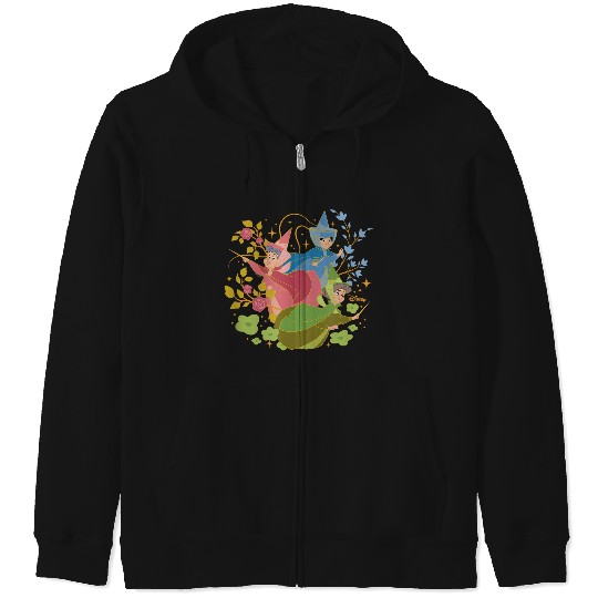 Disneyss Princess Sleeping Beauty Flora Fauna Merryweather Zip Hoodies