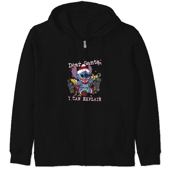 Disneyss Lilo Stitch Christmas Dear Santa I Can Explain Short Sleeve Zip Hoodies