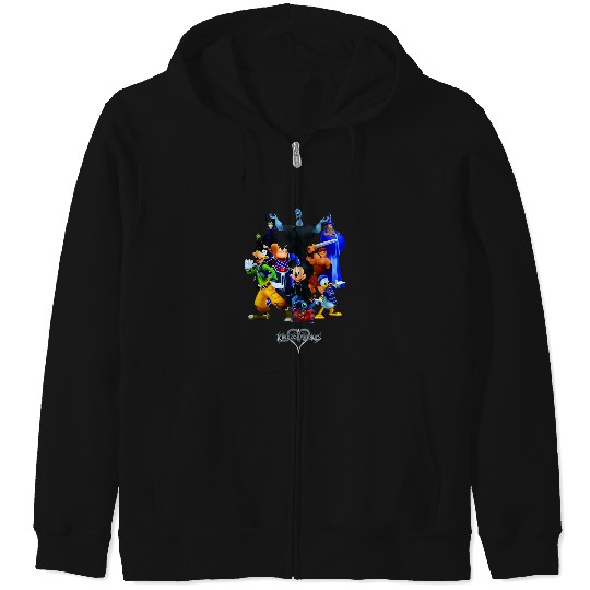 Disneyss Kingdom Hearts Magical Characters Mash Up Chest Logo Zip Hoodies