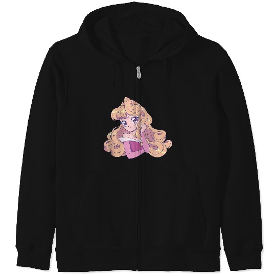 Disneyss Sleeping Beauty Cute Aurora Manga Version Portrait Zip Hoodies