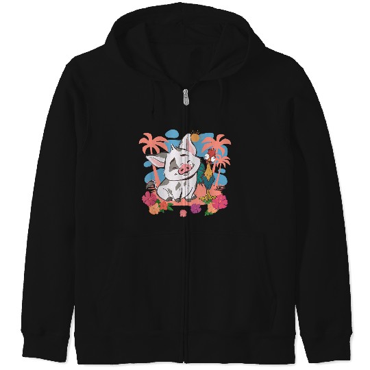 Disneyss Moana 2 Cute Pua Hei Hei Best Friends Tropical Logo Zip Hoodies