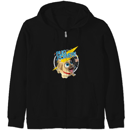 Disneyss Puppy Dog Pals Pug Power Rolly Playful Chest Logo Zip Hoodies