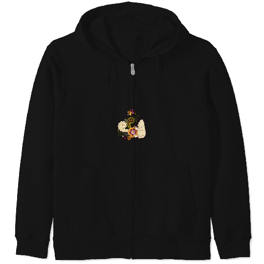 Disneyss Winnie The Pooh Cute Pooh And Cupcake Floral Logo Zip Hoodies