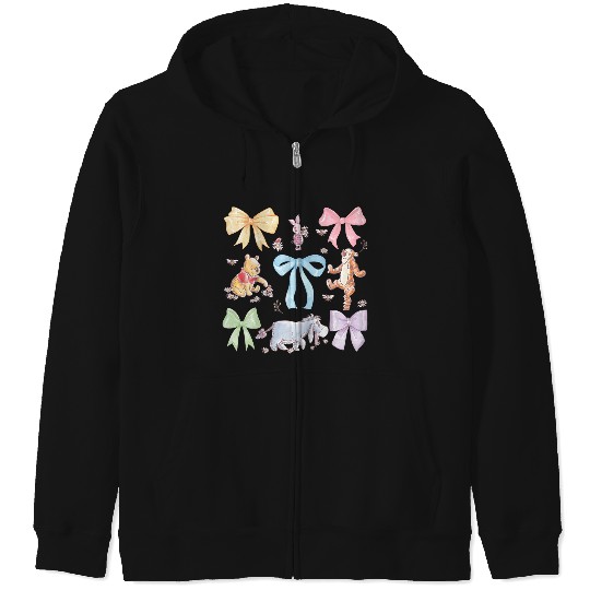Disneyss Winnie The Pooh Cute Group shots Sketch Chest Logo Zip Hoodies