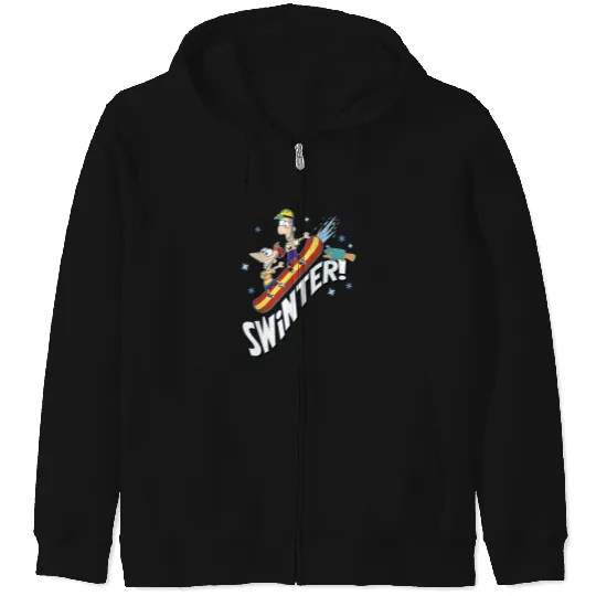 Disney Phineas And Ferb Swinter! Snowboarding Shot Snowboarding Zip Hoodies