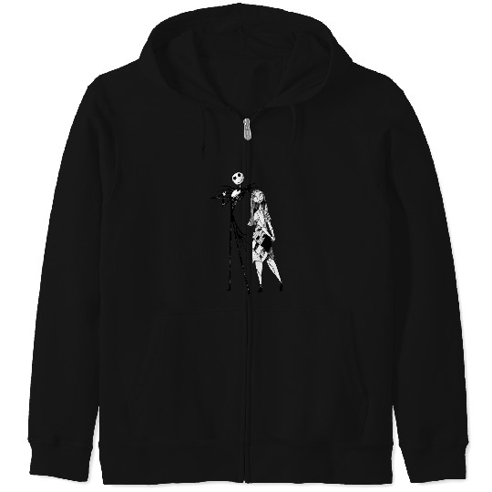 Disney The Nightmare Before Christmas Jack amp; Sally Line Art Zip Hoodies