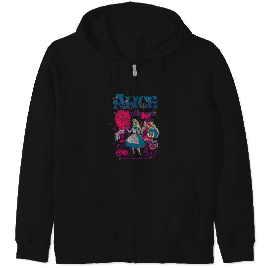 Disneyss Alice In Wonderland Technicolor Distressed Big Poster Zip Hoodies