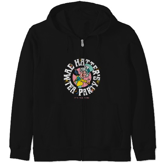 Disneyss Alice In Wonderland Mad Hatter Team Party Big Logo Zip Hoodies