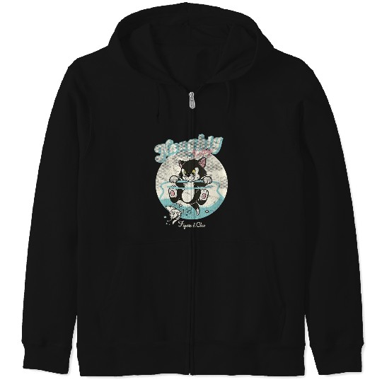 Disneyss Pinocchio Naughty Kitty Figaro Cleo Retro Big Logo Zip Hoodies