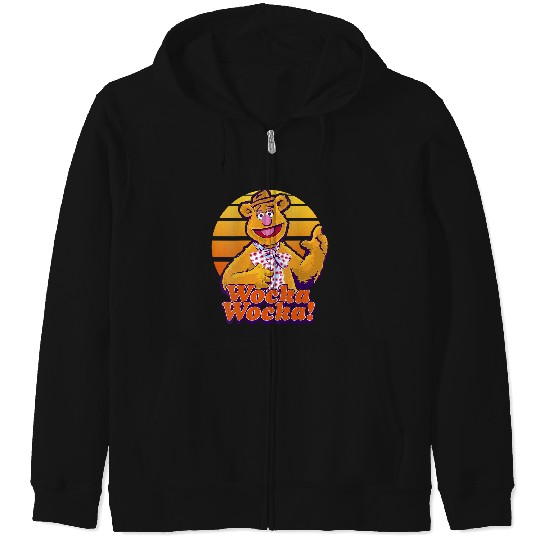 Womens Disney The Muppets Fozzie Bear Wocka Wocka Portrait V-Neck Zip Hoodies