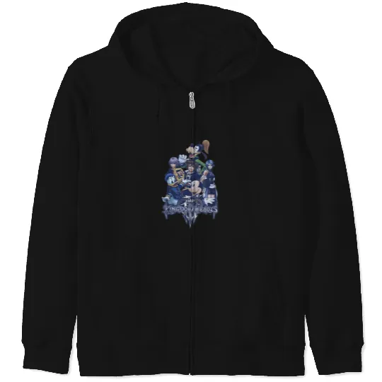 Disney Kingdom Hearts Vintage Distressed Group Shot Mickey V-Neck Zip Hoodies