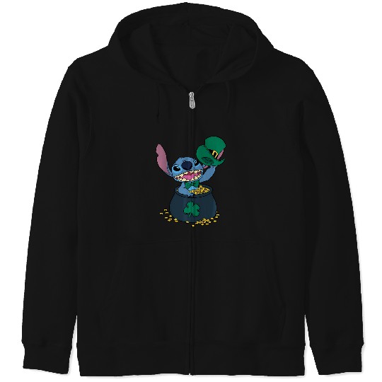 Disney Stitch Pot Of Gold Shamrock St. Patrick'S Day Zip Hoodies