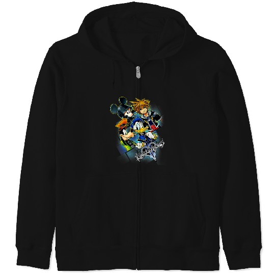 Disney Kingdom Hearts Donald Mickey Goofy Sora Group Grid V-Neck Zip Hoodies