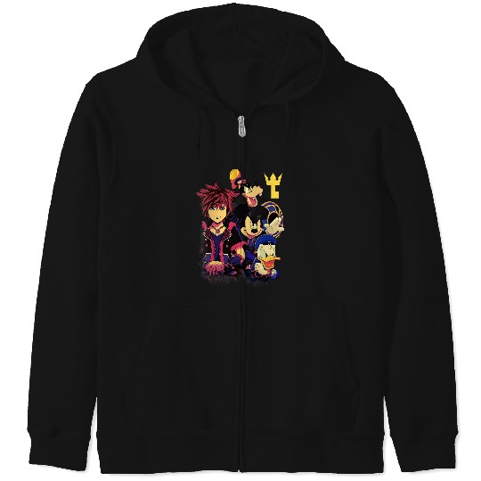 Disney Kingdom Hearts Sora Mickey Goofy Donald Key Vignette V-Neck Zip Hoodies