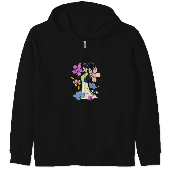 Disney Mulan Sweet Kawaii Floral Watercolor Princess Sketch Zip Hoodies
