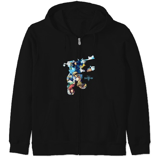 Womens Disney Kingdom Hearts Heroes Group Shot Sora Silhouette Fill V-Neck Zip Hoodies