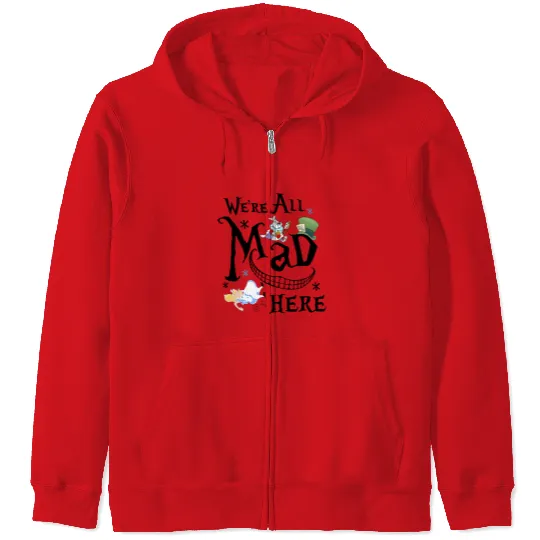 Disney Alice In Wonderland Cheshire Cat We're All Mad Here Retro Zip Hoodies,