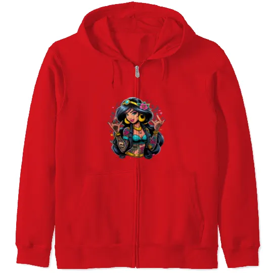 Jasmine Zip Hoodies, Disney Princess, Disney Zip Hoodies, Rock Punk Tattoo, Disney Princess Tattoo Zip Hoodies