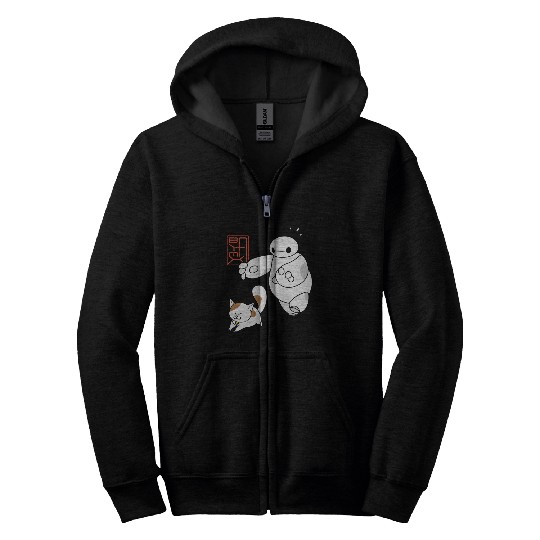 Disney Big Hero 6 Baymax Chasing Mochi Cute Shot Zip Hoodies