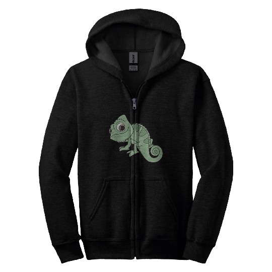 Disney Tangled Pascal Cute Pose Left Chest Pocket Logo Zip Hoodies