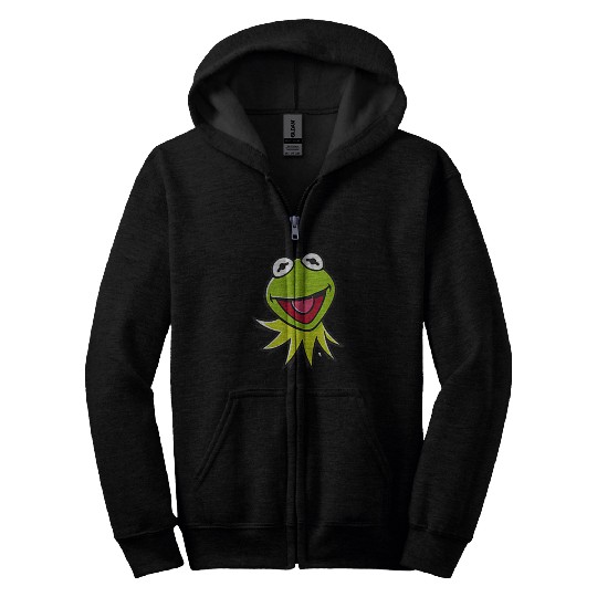 Disneyss The Muppets Kermit Happy Faces Left Chest Pocket Logo Zip Hoodies