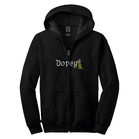 Disneyss Snow White Dopey Leaning On Name Banner Zip Hoodies