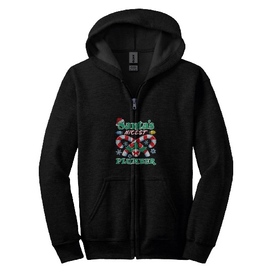 Santas Nicest Plumber Christmas Naughty Or Nice List Zip Hoodies