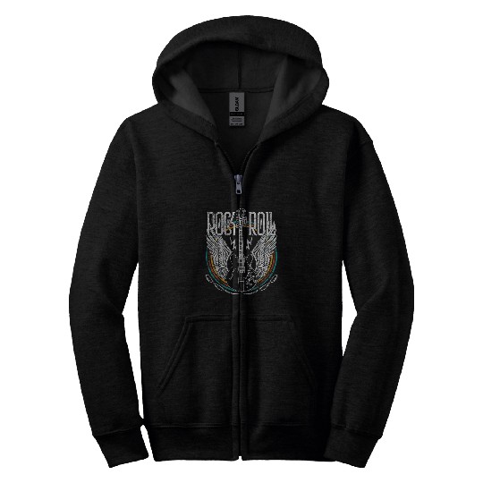 Guitarist vintages Retro 80s Rock Roll Music Guitar Wings 8 Guitar Zip Hoodies