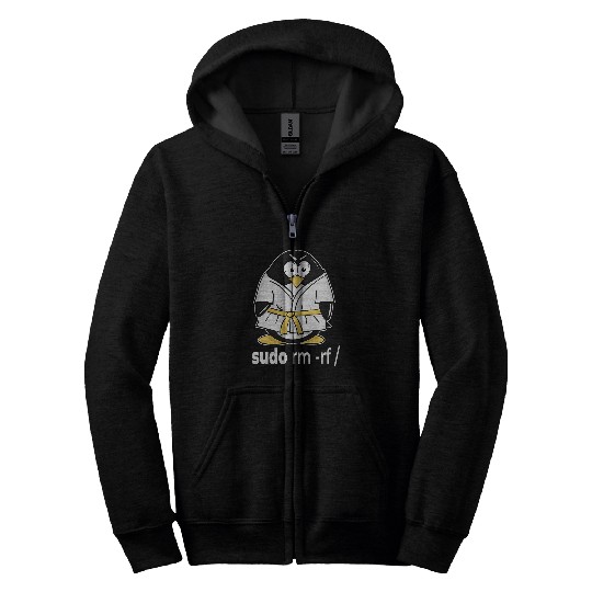 sudo rm rf linux penguin in a karate tuxedo for programmer Zip Hoodies