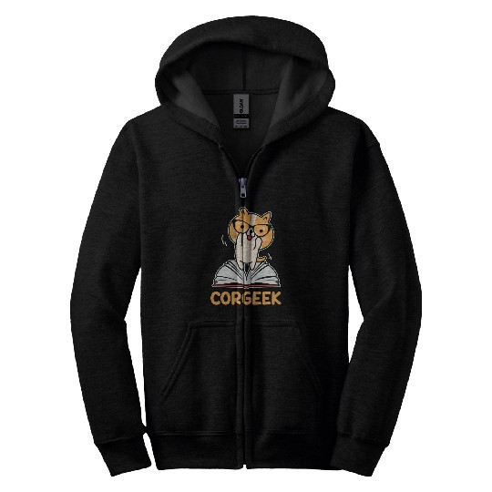 Funny Corgi Geek Corgeek Book Lovers Gift design 5 Zip Hoodies
