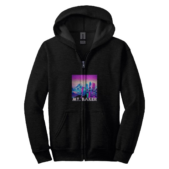 Skiing Ski Mt Baker Ski Retro 80s Style Skiing Snowboarding Zip Hoodies