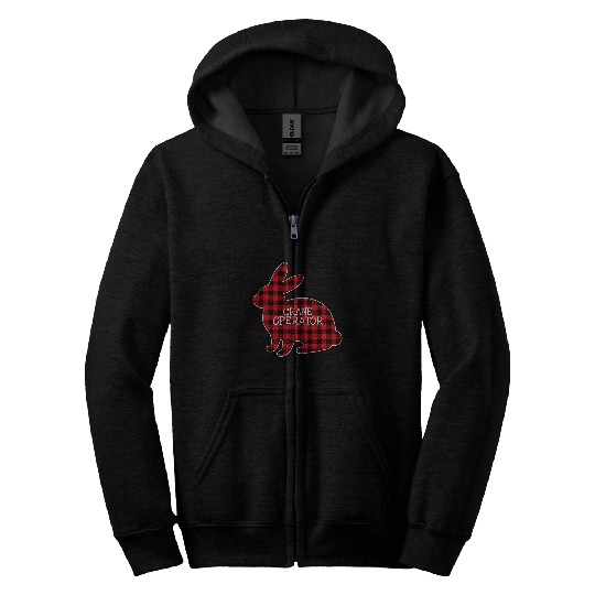 Easter Day Red Plaid Bunny Graphic Crane Operator Matching Zip Hoodies