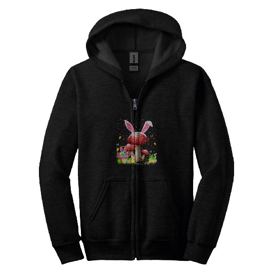 Mushroom Gift Easter Egg Hunt Bunny Mushroom Easter Sunday Zip Hoodies