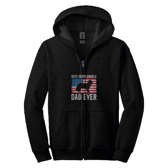 Bernedoodle Dad Daddy American Flag Bernedoodle Lover Owner Zip Hoodies