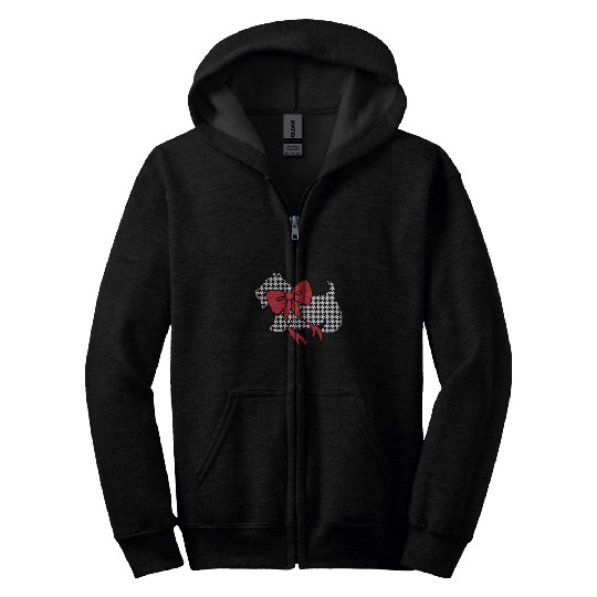 Dog Scottish Terrier Christmas Houndstooth Scottish Terrier Zip Hoodies